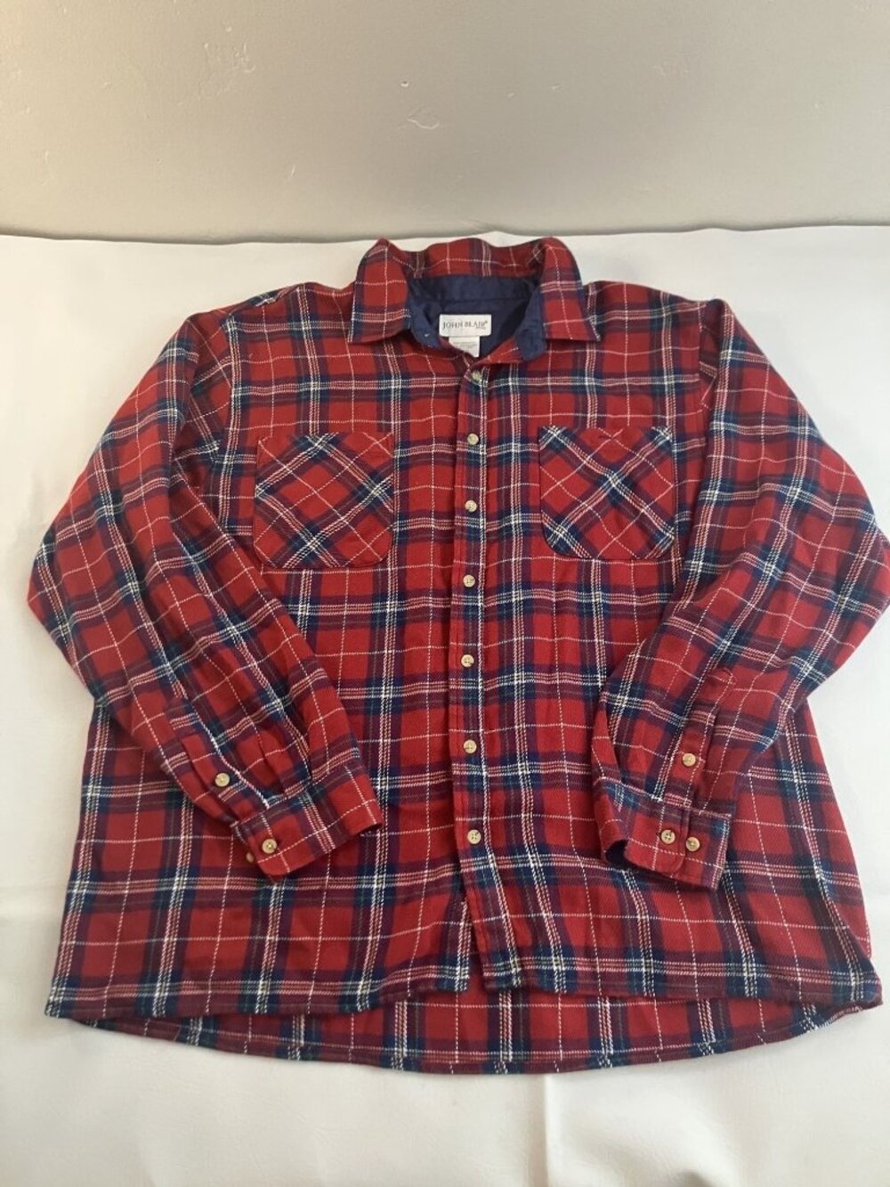 John Blair Mens Red Plaid Long Sleeve Button-Up Shirt XL RG 100% Acrylic